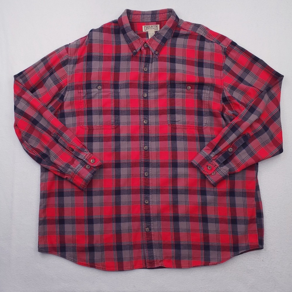 Duluth Trading Shirt Men 3XLT Red Gray Tartan Plaid Flannel Free Swingin Outdoor